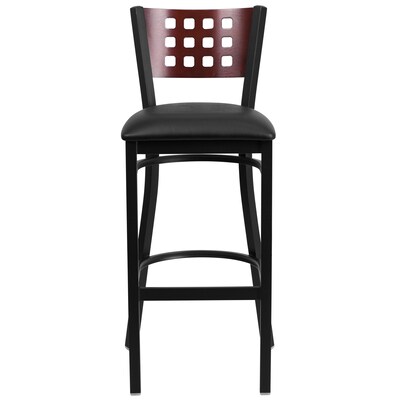 Flash Furniture HERCULES Series Traditional Metal Cutout Back Restaurant Barstool, Black/Mahogany Wood (XUDG118MAHBBKV)