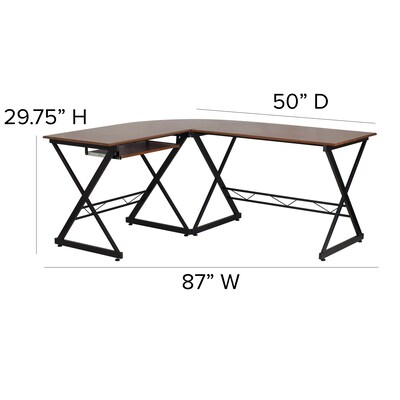 Flash Furniture 87" L-Shape Computer Desk, Teakwood (NANWK109)