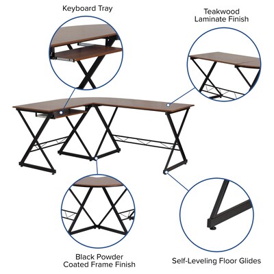 Flash Furniture 87" L-Shape Computer Desk, Teakwood (NANWK109)