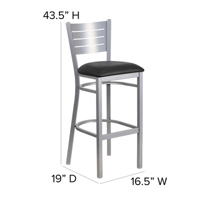 Flash Furniture HERCULES Series Traditional Metal Slat Back Restaurant Barstool, Silver/Black (XUDG60402BBKV)