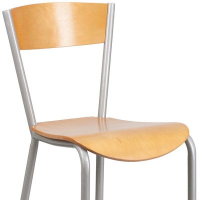 Flash Furniture Invincible Series Traditional Metal Open Back Restaurant Barstool, Silver/Natural Wood (XUDG60218B)