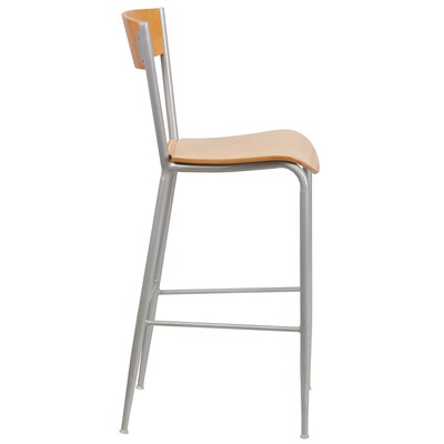 Flash Furniture Invincible Series Traditional Metal Open Back Restaurant Barstool, Silver/Natural Wood (XUDG60218B)