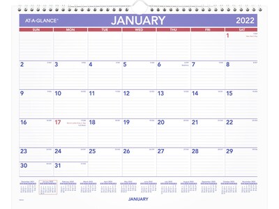 2022 AT-A-GLANCE 12 x 15 Wall Calendar, Medium, White/Purple/Red (PM8-28-22)