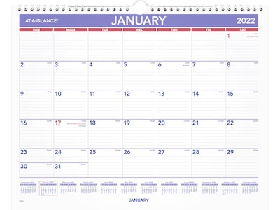 2022 AT-A-GLANCE 12 x 15 Wall Calendar, Medium, White/Purple/Red (PM8-28-22)