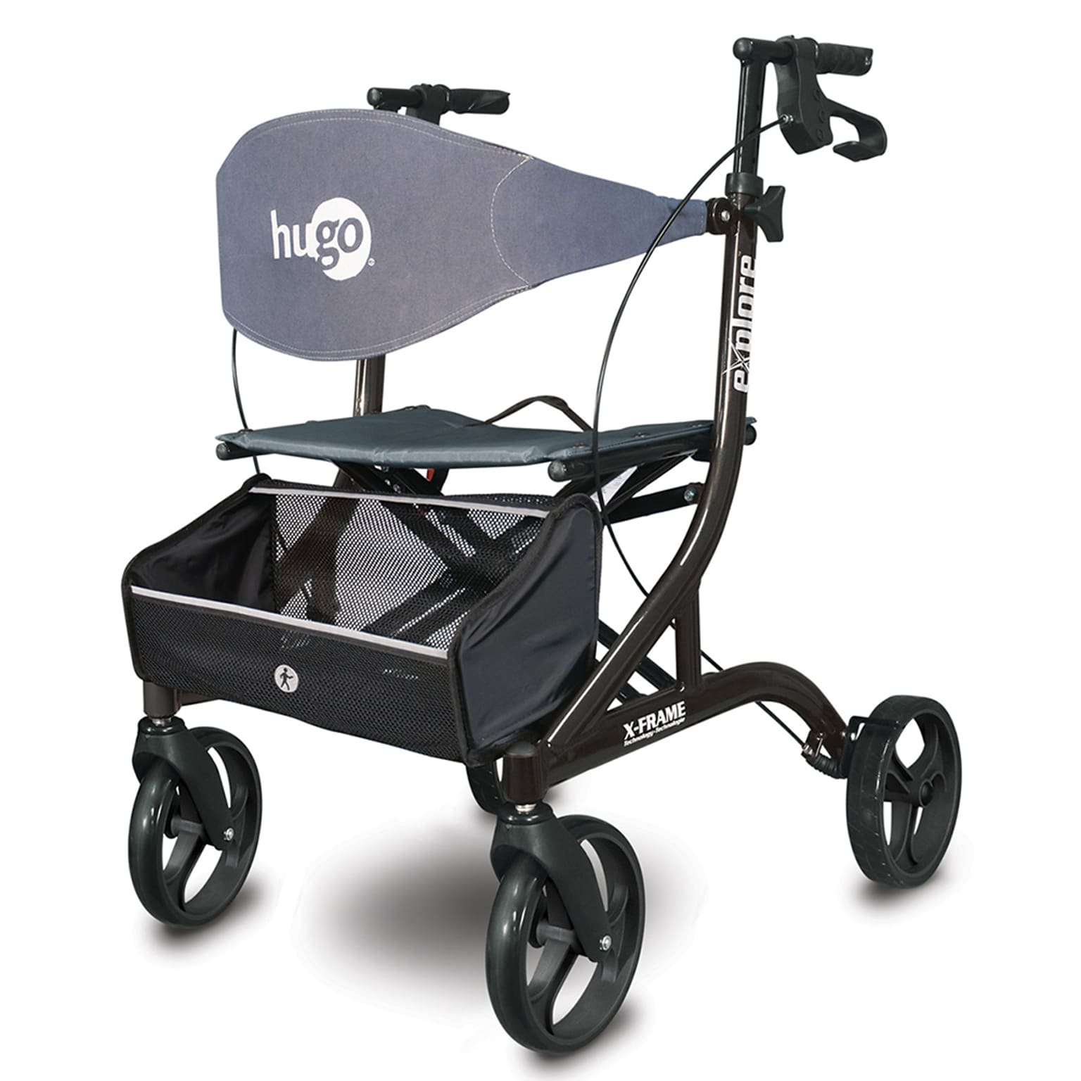 Hugo Explore Side-Fold Rollator Rolling Walker with Seat, Backrest and Folding Basket, Pearl Black (700-977)