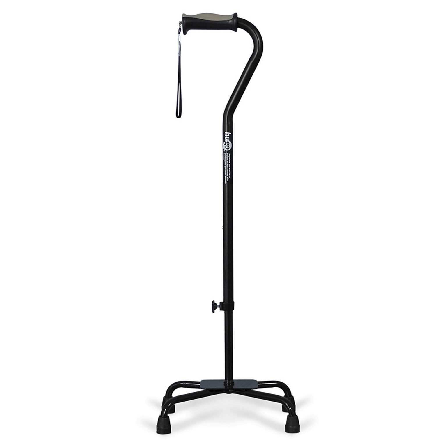 Hugo Adjustable Quad Cane for Right or Left Hand Use, Large Base, Ebony (731-840)