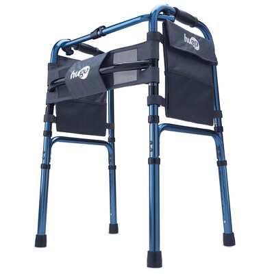 Hugo Adjustable Folding Walker With 5 Wheels and Plastic Glides, Sapphire Blue (770-260)