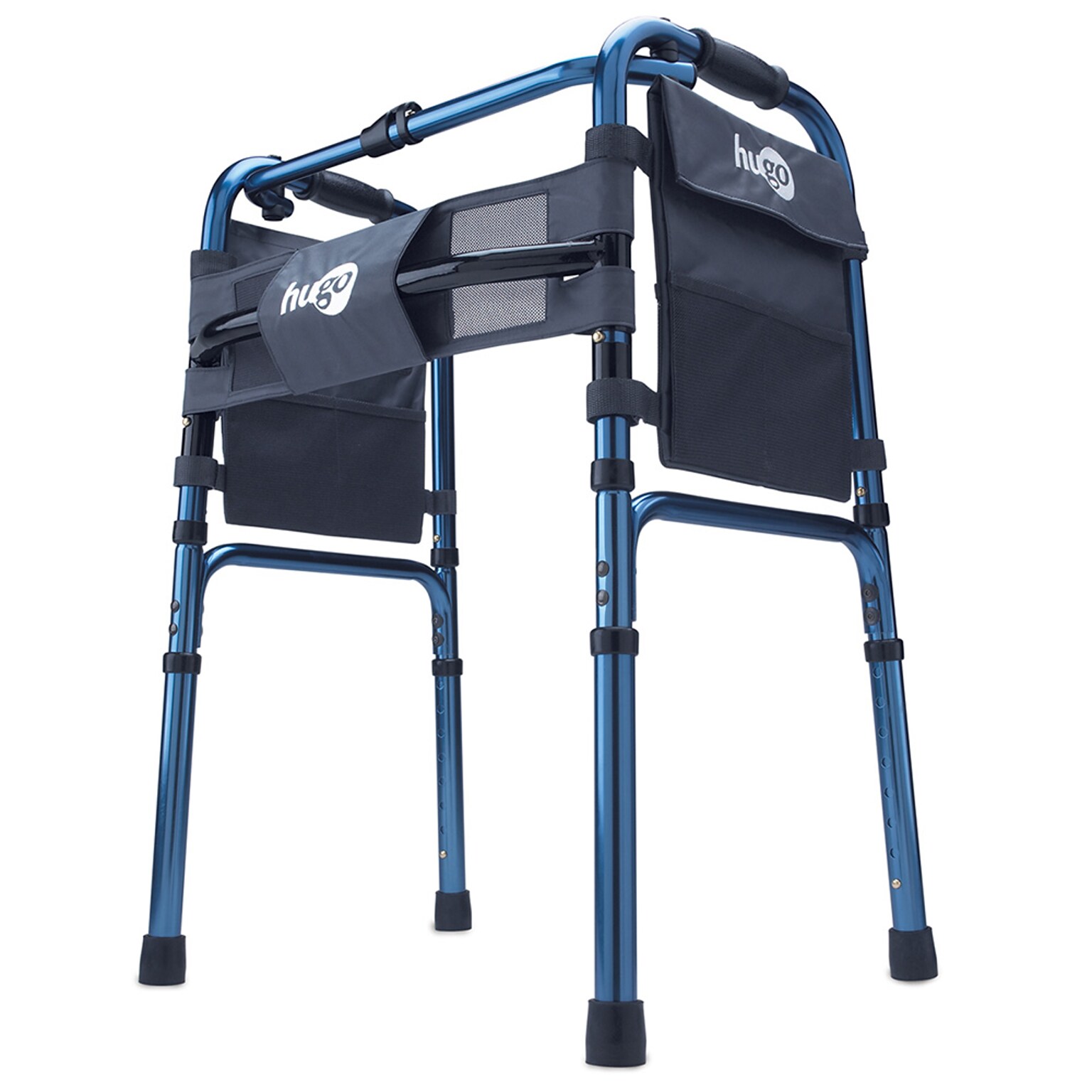 Hugo Adjustable Folding Walker With 5 Wheels and Plastic Glides, Sapphire Blue (770-260)
