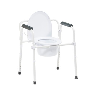 Drive Medical Steel Folding Deep Seat Bedside Commode, White (11148NW-1)