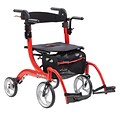 Drive Medical Nitro Duet Dual Function Transport Wheelchair and Rollator Rolling Walker, Red (RTL10266DT)