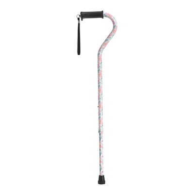Drive Medical Adjustable Height Offset Handle Cane with Gel Hand Grip, Floral (RTL10372FL)