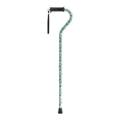 Drive Medical Adjustable Height Offset Handle Cane with Gel Hand Grip, Green Leaves (RTL10372GL)
