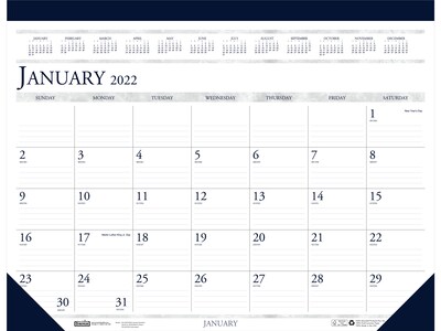 2022 House of Doolittle 13 x 18.5 Desk Pad Calendar, Classic, Blue/White (1506-22)