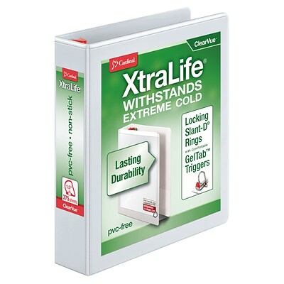 Cardinal® XtraLife® ClearVue™ 1.5 3-Ring View Binder, White (26310)