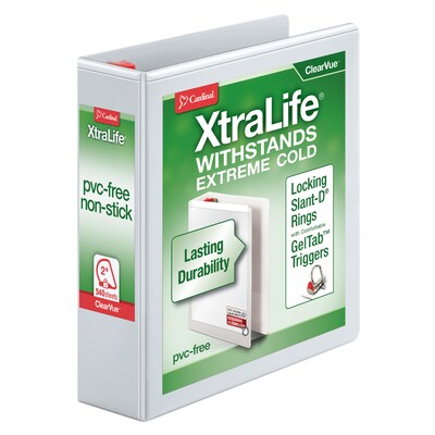 Cardinal XtraLife Heavy Duty 2 3-Ring View Binders, D-Ring, White (26320)