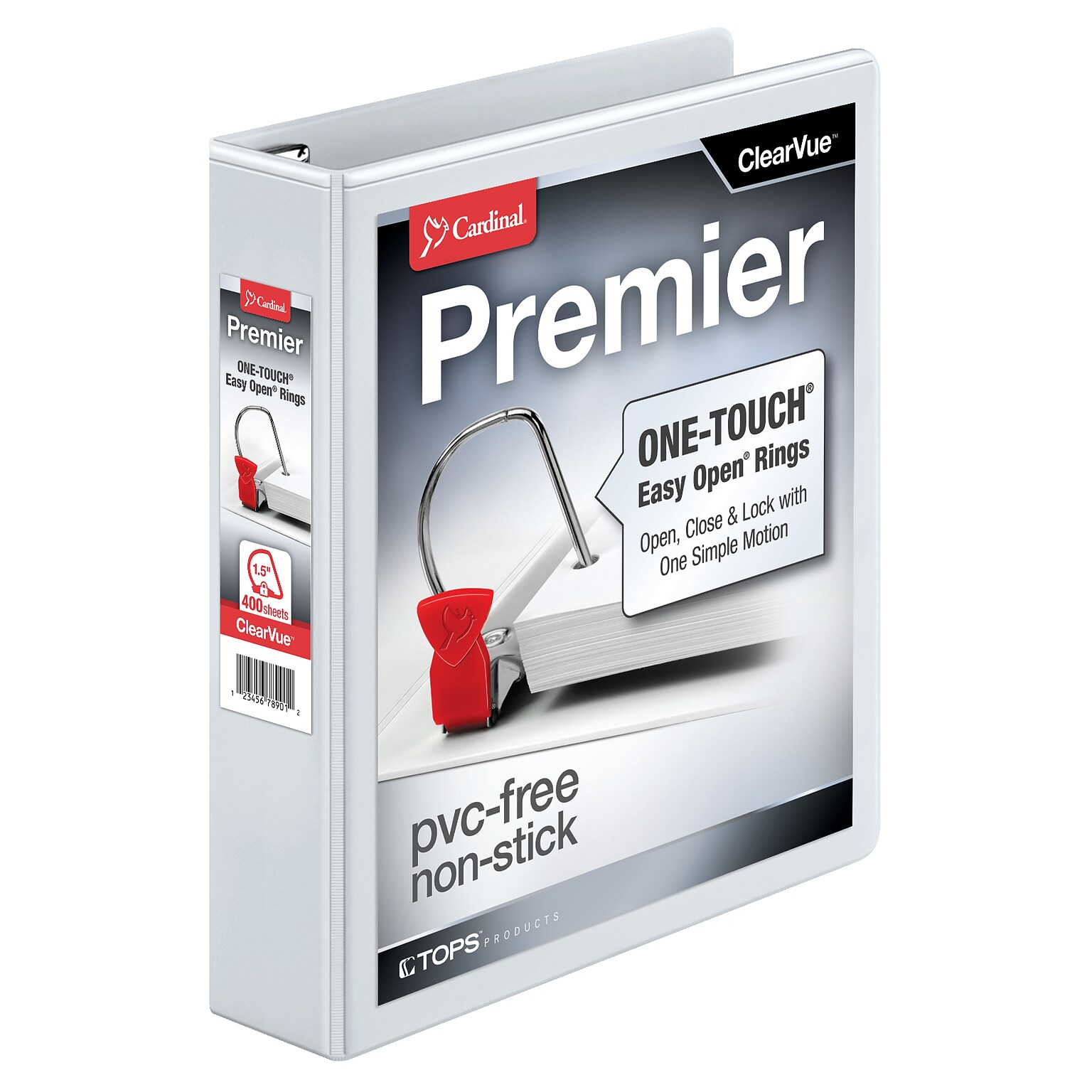 Cardinal Premier Heavy Duty 1 1/2 3-Ring View Binders, D-Ring, White (10310)