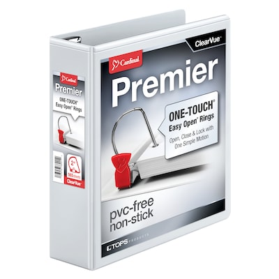 Cardinal Premier ClearVue 2 3-Ring Locking View Binder, White (10320)