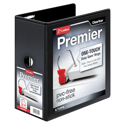 Cardinal Premier Easy Open ClearVue 5 3-Ring View Binders, D-Ring, Black (10351)