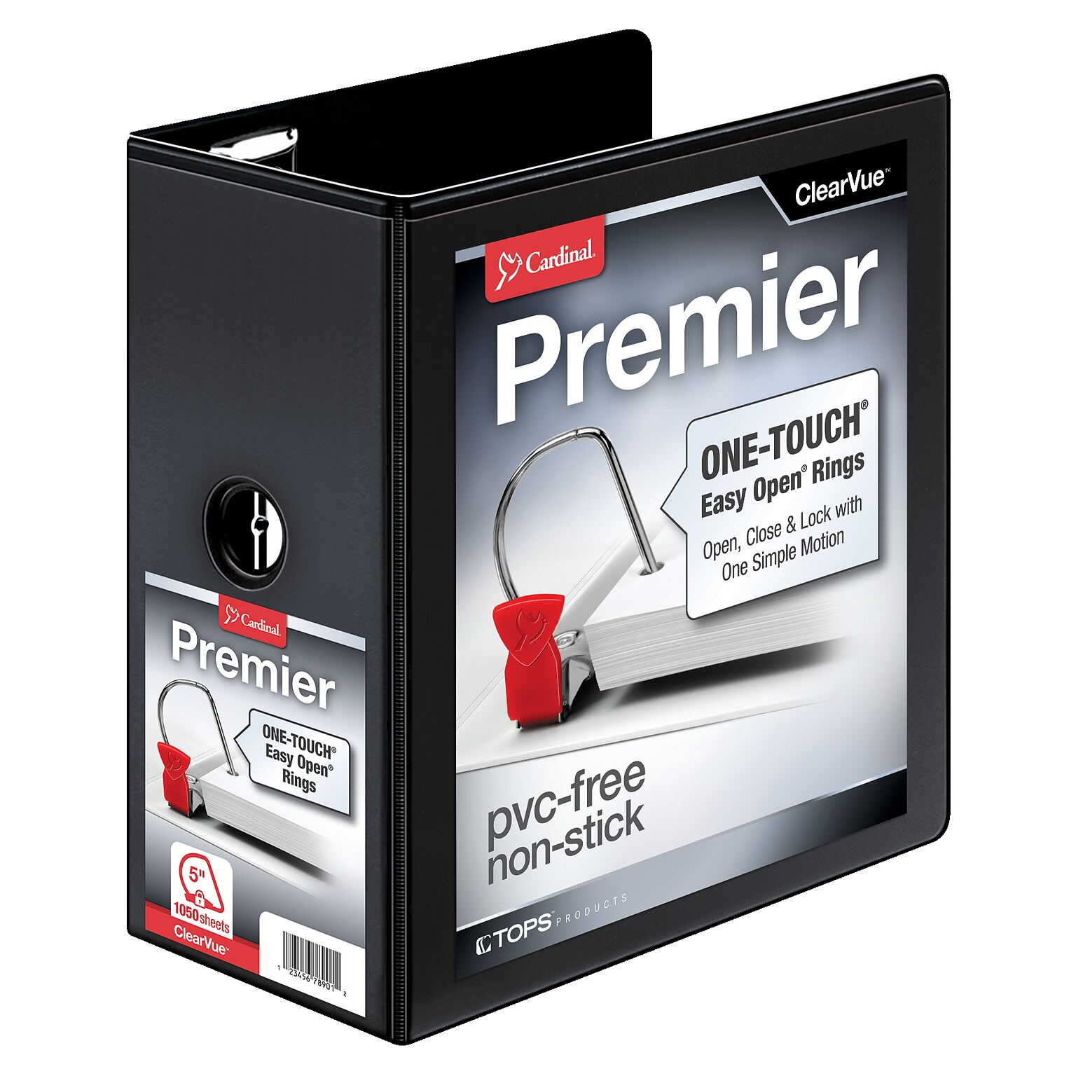 Cardinal Premier Easy Open ClearVue 5 3-Ring View Binders, D-Ring, Black (10351)