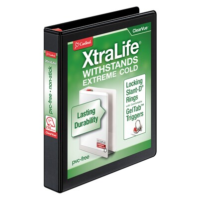 Cardinal XtraLife ClearVue Heavy Duty 2 3-Ring Non-View Binders, D-Ring, Black (26321)