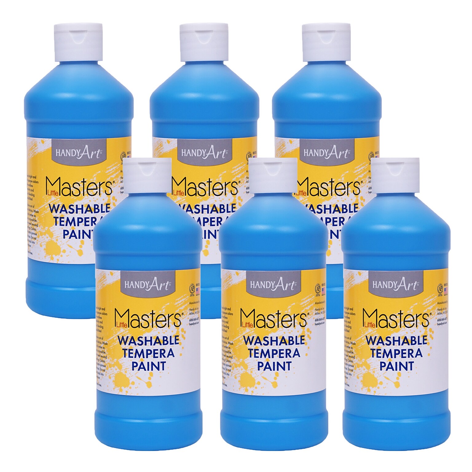 Handy Art Little Masters Washable Tempera Paint, Light Blue, 16oz., 6/Pack (RPC211732-6)