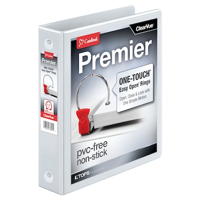 Cardinal Premier EasyOpen Heavy Duty 1 1/2 3-Ring View Binders, D-Ring, White (11110CB)