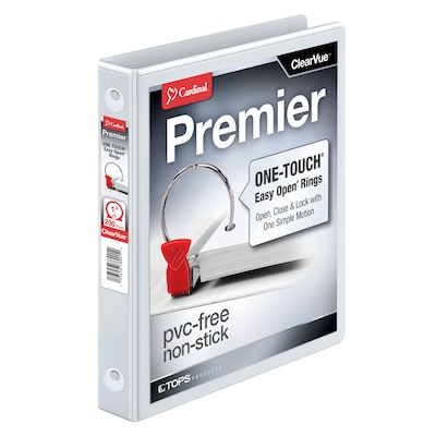 Cardinal Premier ClearVue 1 3-Ring View Binders, D-Ring, White (11100)