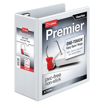 Cardinal Premier Heavy Duty 4 3-Ring View Binders, D-Ring, White (10340CB)