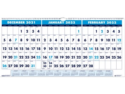 2022 House of Doolittle 8 x 17 Three-Month Wall Calendar, Blue/White (3647-22)