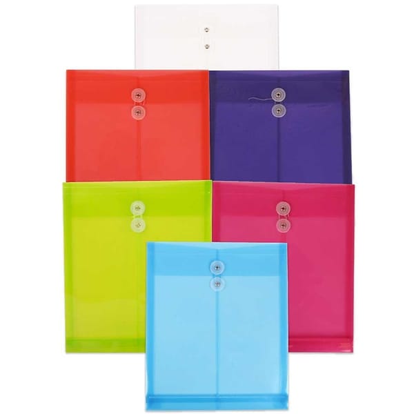 Jam Paper Plastic Envelopes with Snap Closure, Letter size, Assorted Colors, 6/Pack (218S0RGBYPCL)