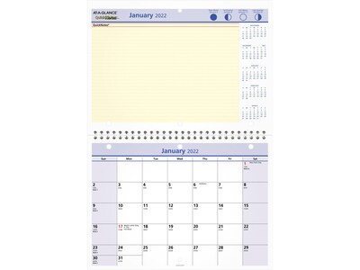 2022 AT-A-GLANCE 8 x 11 Monthly Calendar, QuickNotes, White/Blue/Yellow (PM50-28-22)