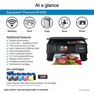 Epson Expression Home XP-6100 Wireless Color Inkjet Printer, All-In-One, Print, Scan, Copy (9472518)