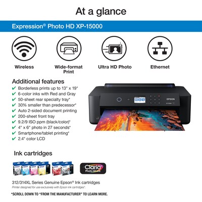 Epson Expression Photo XP-15000 Wireless Color Inkjet Printer, Single-Function, Print (9472517)