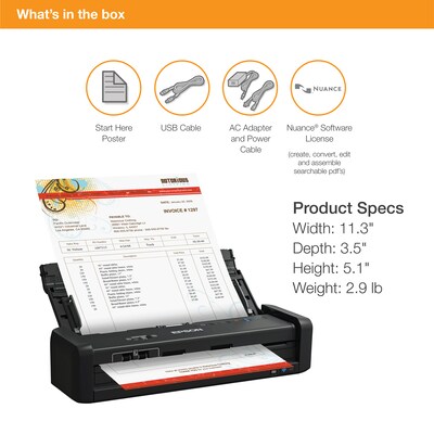 Epson ES-300WR Wireless Duplex Mobile Receipt & Document Scanner, Auto Doc Feeder