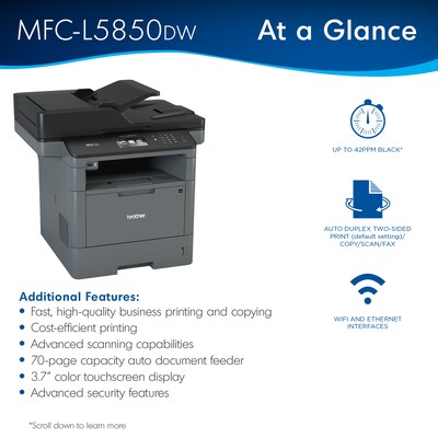 Brother MFC-L5850DW Monochrome Laser Printer All-In-One with Wireless, Network Ready and USB