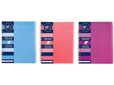 Carolina Pad Zip-It Professional Notebooks, 7 x 8.75, College Ruled, 120 Sheets (55025)