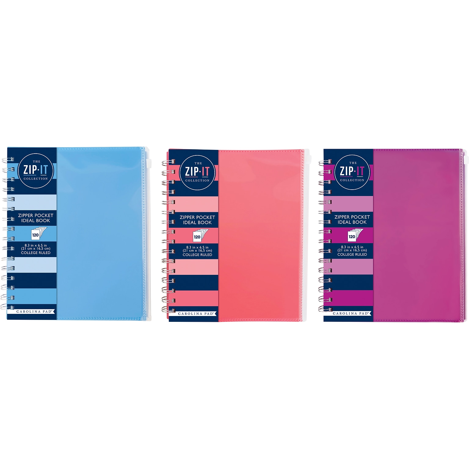 Carolina Pad Zip-It Professional Notebooks, 7 x 8.75, College Ruled, 120 Sheets (55025)