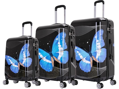 InUSA Prints ABS/PC 4-Wheel Spinner Luggage Set, Black Butterfly (IUAPCSML-BBU)