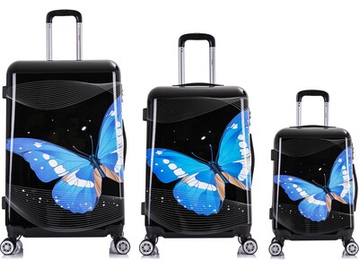 InUSA Prints ABS/PC 4-Wheel Spinner Luggage Set, Black Butterfly (IUAPCSML-BBU)