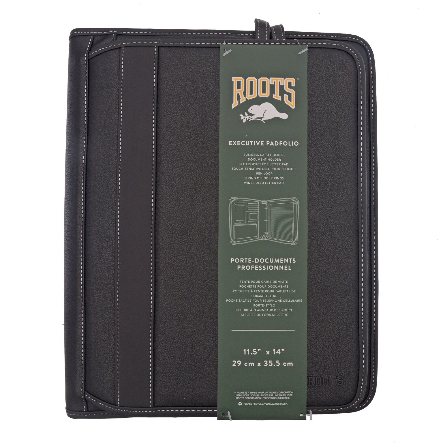 ROOTS 73 Executive Padfolio with Zipper Closure, Black (RQ7911)