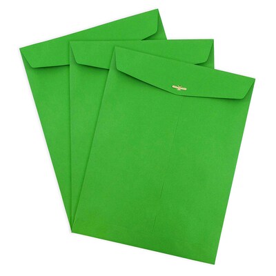 JAM Paper 10 x 13 Open End Catalog Colored Envelopes with Clasp Closure, Green Recycled, 50/Pack (87519i)