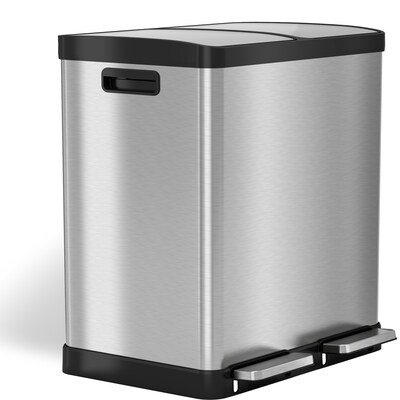 iTouchless SoftStep Stainless Steel Step Trash Can and Recycle Bin with Odor Filter, 16 Gal., Silver