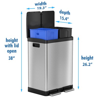 iTouchless SoftStep Stainless Steel Step Trash Can and Recycle Bin with Odor Filter, 16 Gal., Silver (PC60RSS)