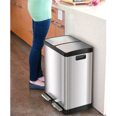 iTouchless SoftStep Stainless Steel Step Trash Can and Recycle Bin with Odor Filter, 16 Gal., Silver (PC60RSS)