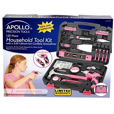 Apollo Tools Household Tool Kit Pink, 135 Piece (DT0773N1)
