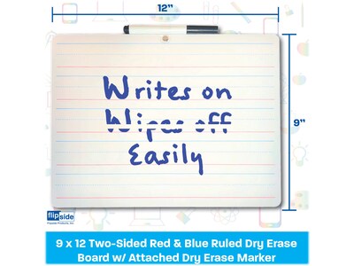 Flipside Dry-Erase Mobile Lined Whiteboard with Pen and Eraser, 0.75' x 1', 12/Pack (19134)