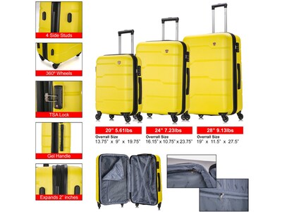 DUKAP Rodez 3-Piece Hardside Spinner Luggage Set, TSA Checkpoint Friendly, Yellow (DKRODSML-YEL)