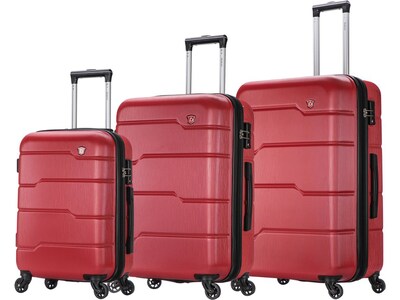 DUKAP Rodez 3-Piece Hardside Spinner Luggage Set, TSA Checkpoint Friendly, Red (DKRODSML-RED)