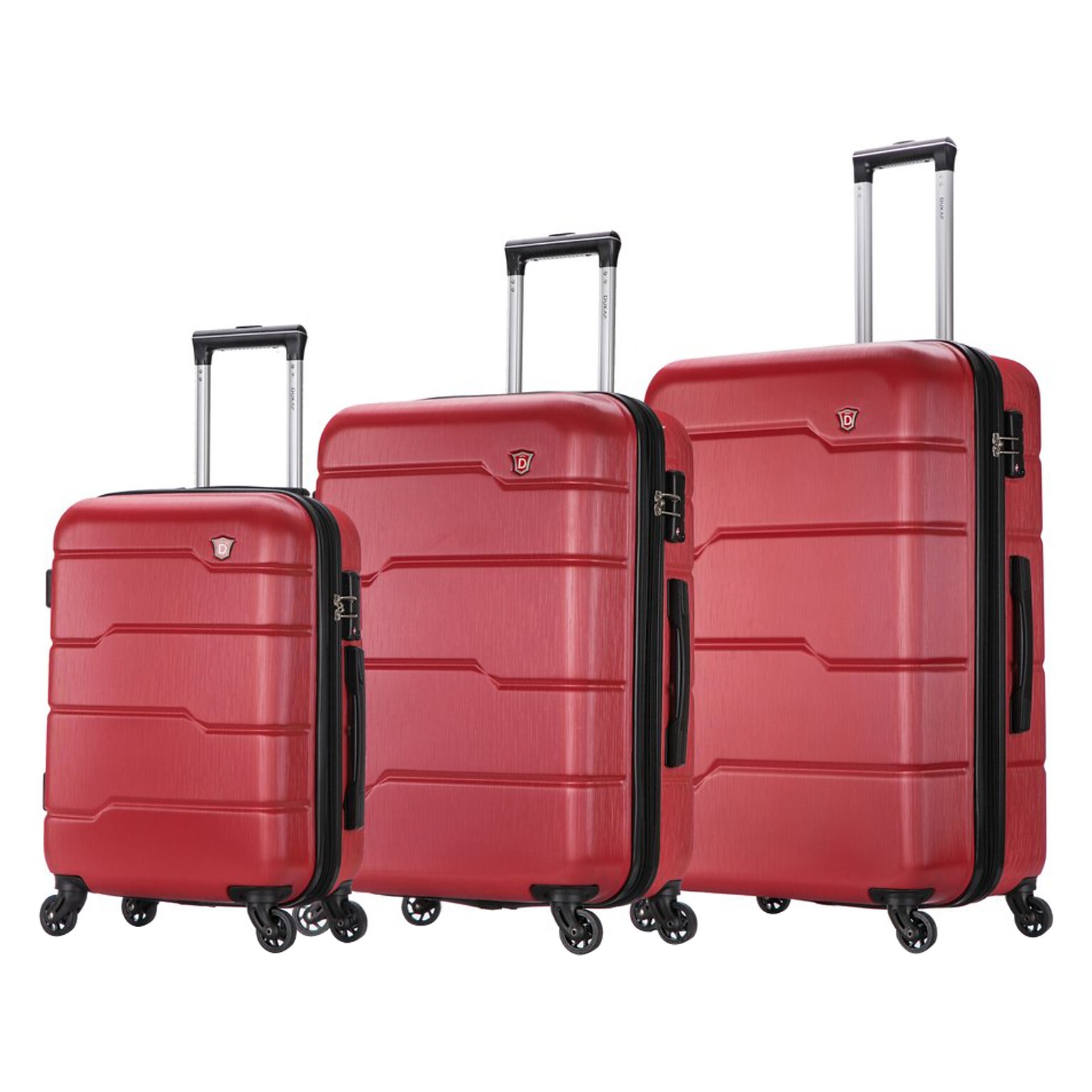 DUKAP Rodez 3-Piece Hardside Spinner Luggage Set, TSA Checkpoint Friendly, Red (DKRODSML-RED)