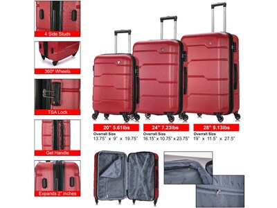 DUKAP Rodez 3-Piece Hardside Spinner Luggage Set, TSA Checkpoint Friendly, Red (DKRODSML-RED)